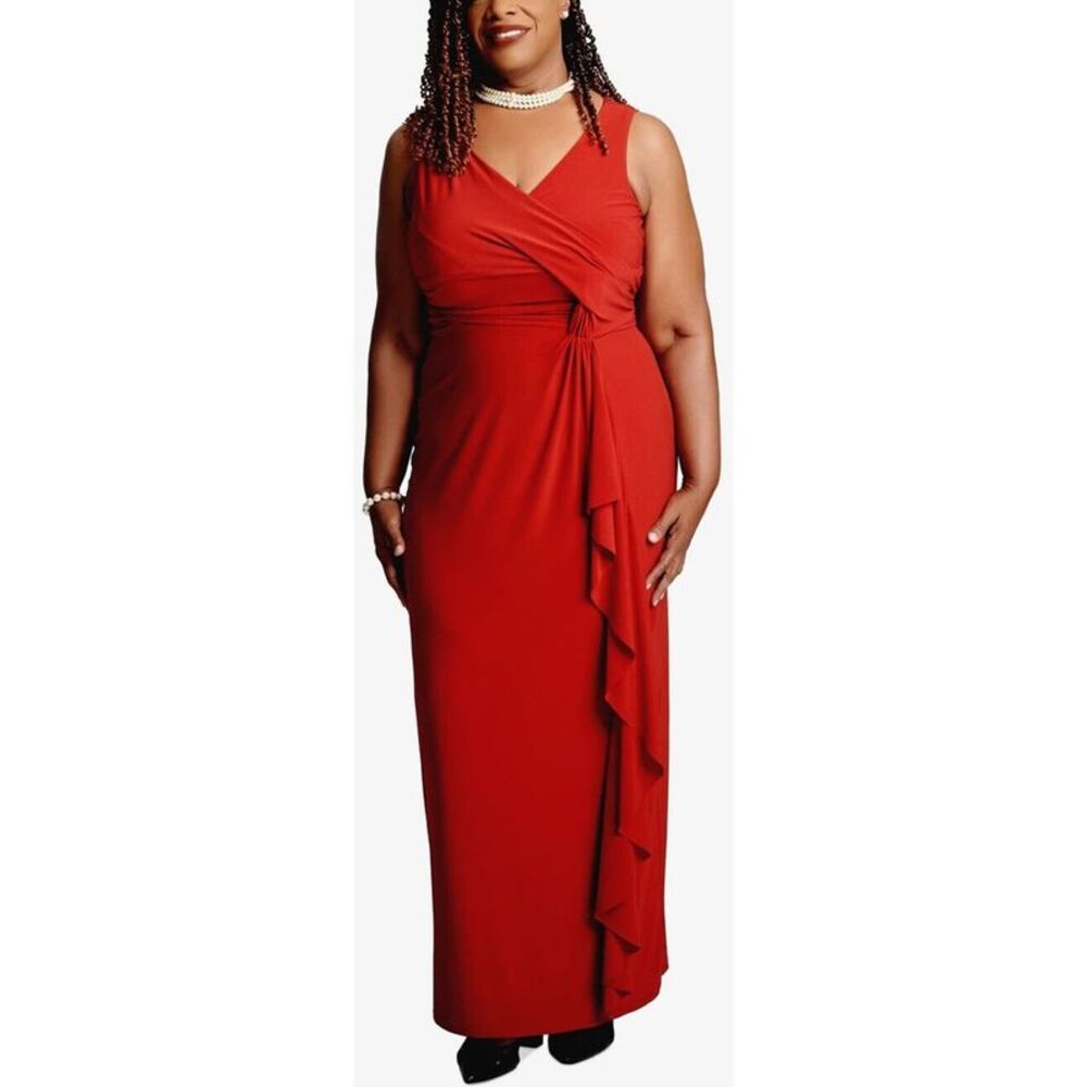 Kasper Womens Ruffle Maxi Dress, Red, S, DM